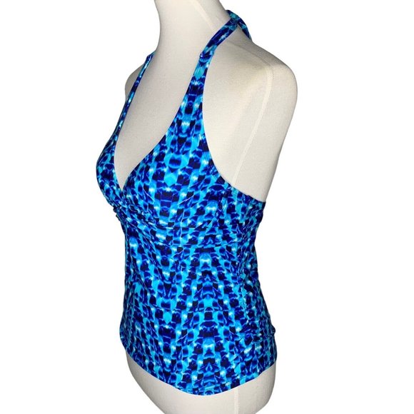 Athleta Tie Dye Tara Halter Tankini Top Size 34B/C Blue Hooks In Back - Picture 3 of 10
